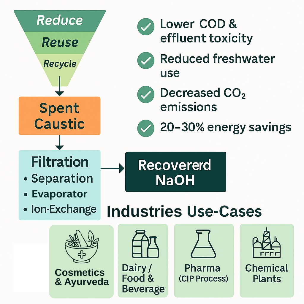 Caustic soda recovery flowchart with benefits and use-cases in dairy, pharma, and chemical industries