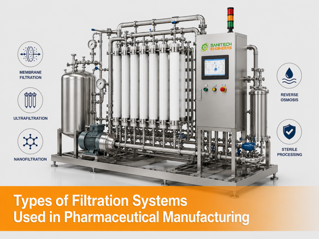AI generated image of a dairy membrane filtration system for whey protein concentration, lactose recovery, process water reuse, and waste stream valorization in dairy plants