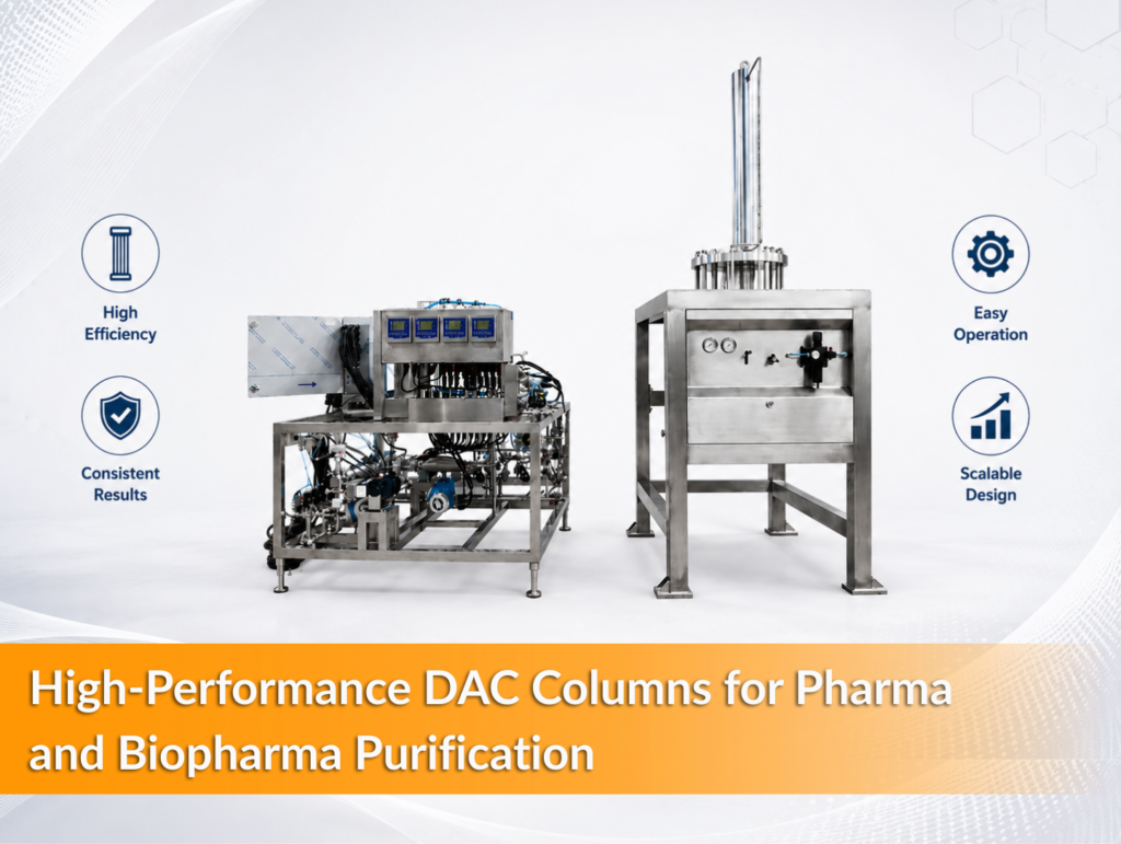AI-generated Banner for blog- High-Performance DAC Columns for Pharmaceutical & Biopharmaceutical Purification